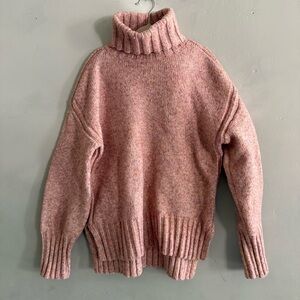 Industry Pink Turtleneck Cable Knit Sweater